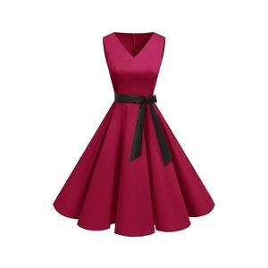 ❤️ Pinup Retro Vintage 1950s 60s Swing Dark Red Rockabilly Dress SIZE M NEW